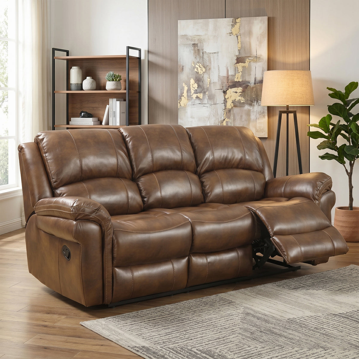 Farnham Leather 3 Seater Air Manual Recliner In Tan