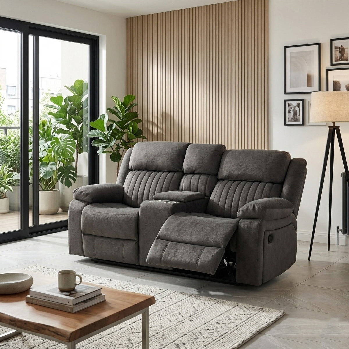 Morgan 2 Seater Manual Recliner With Console in Iron Grey