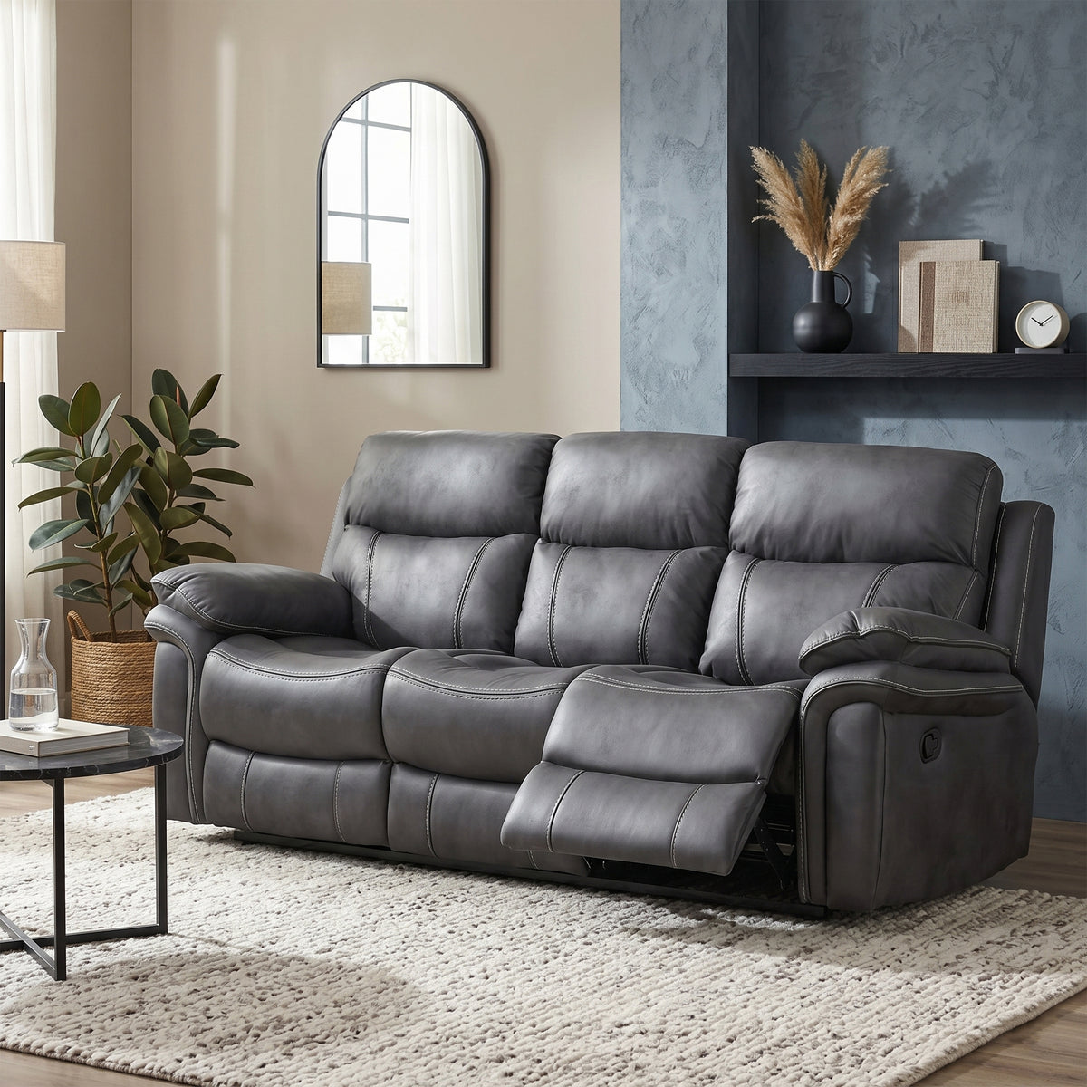 Richmond 3 Seater Manual Recliner In Charcoal Grey