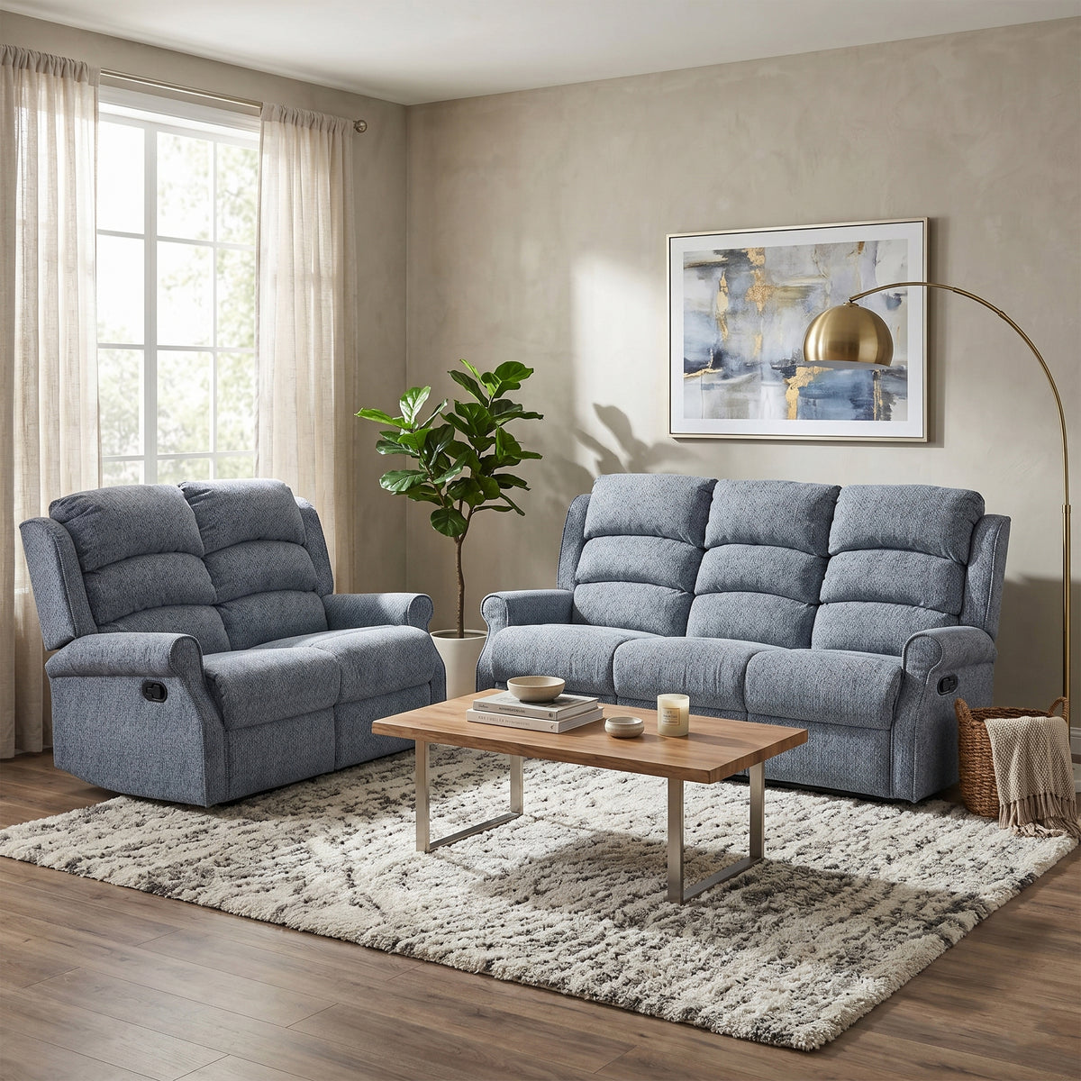 Windsor 3+2 Manual Recliner Set in Steel Blue