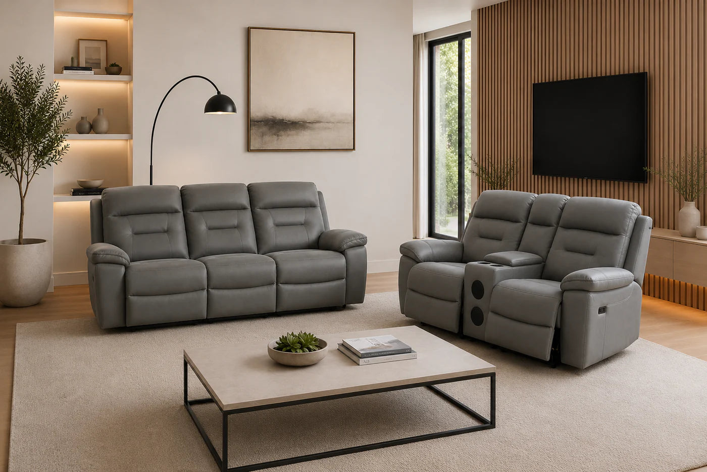 Brayden 3 + 2 Seater Power Recliner Sofa Set In Grey
