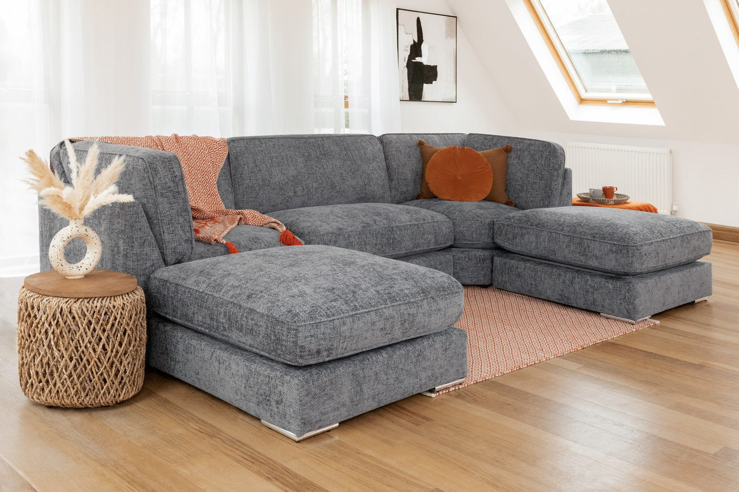 Esme U Shape Formal Back Sofa - Grey