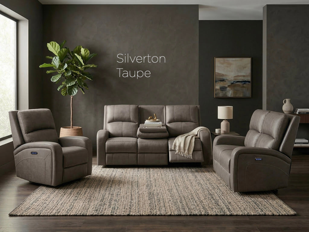 Silverton Fabric 3+2 Seater Set Electric Recliner In Taupe
