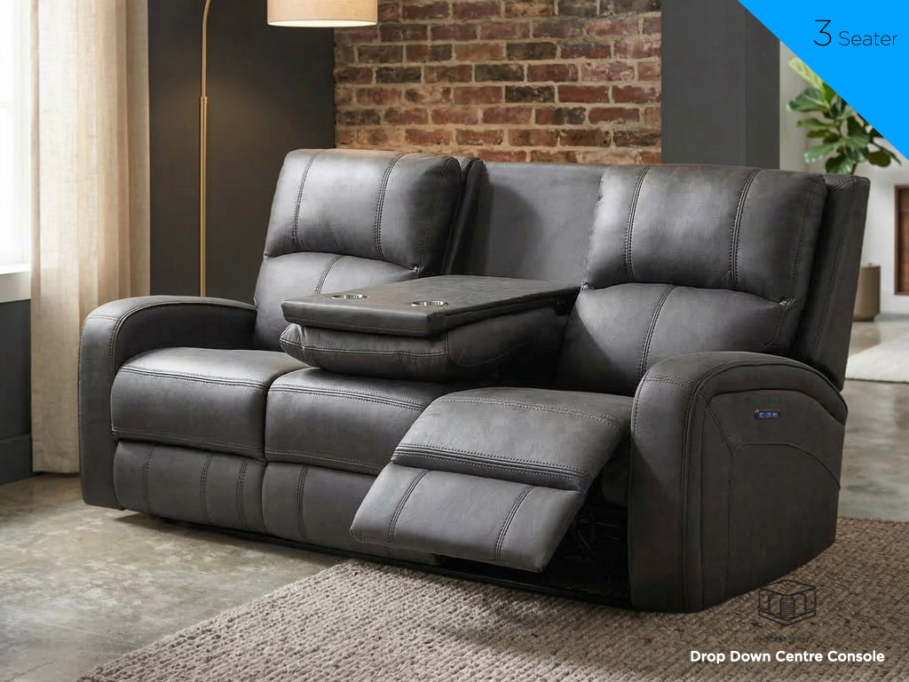 Silverton Fabric 3 Seater Electric Recliner In Dark Grey