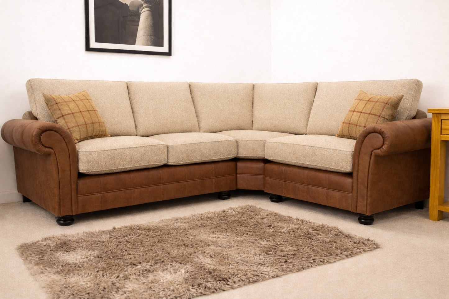 Darwin 2c1 Corner Sofa in Oatmeal -Pillow/Formal Back