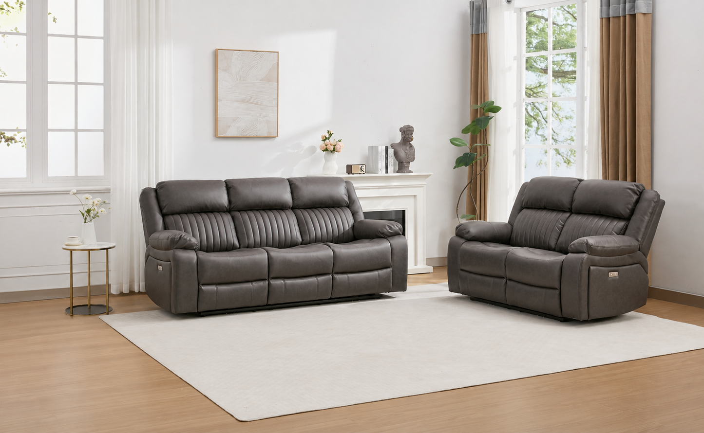 Avalon Tech Electric Recliner 3 Seater + 2 Seater Sofa Set In Charcoal