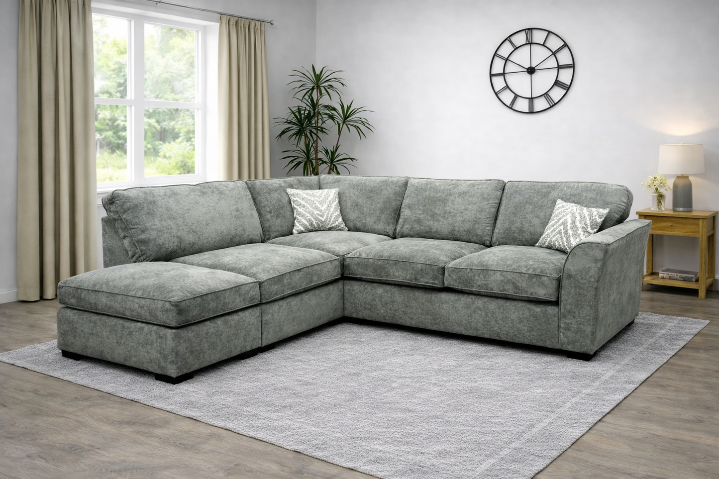 Dorchester Left Hand Chaise Formal Back Corner Sofa In Grey