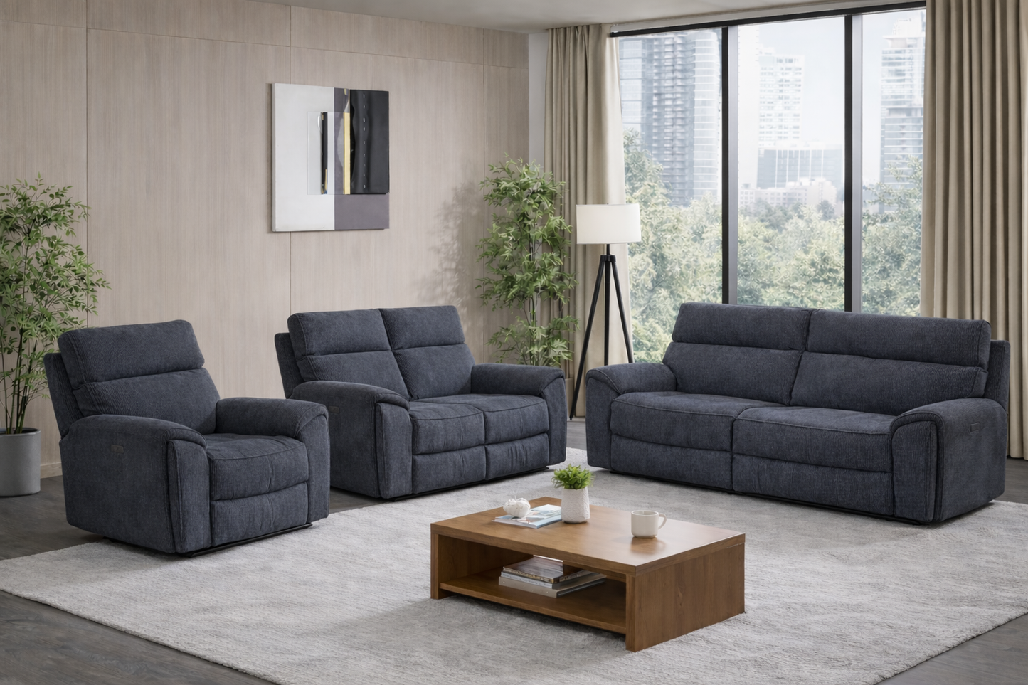 Atlanta 3+2+1 Power Recliner Set In Grey