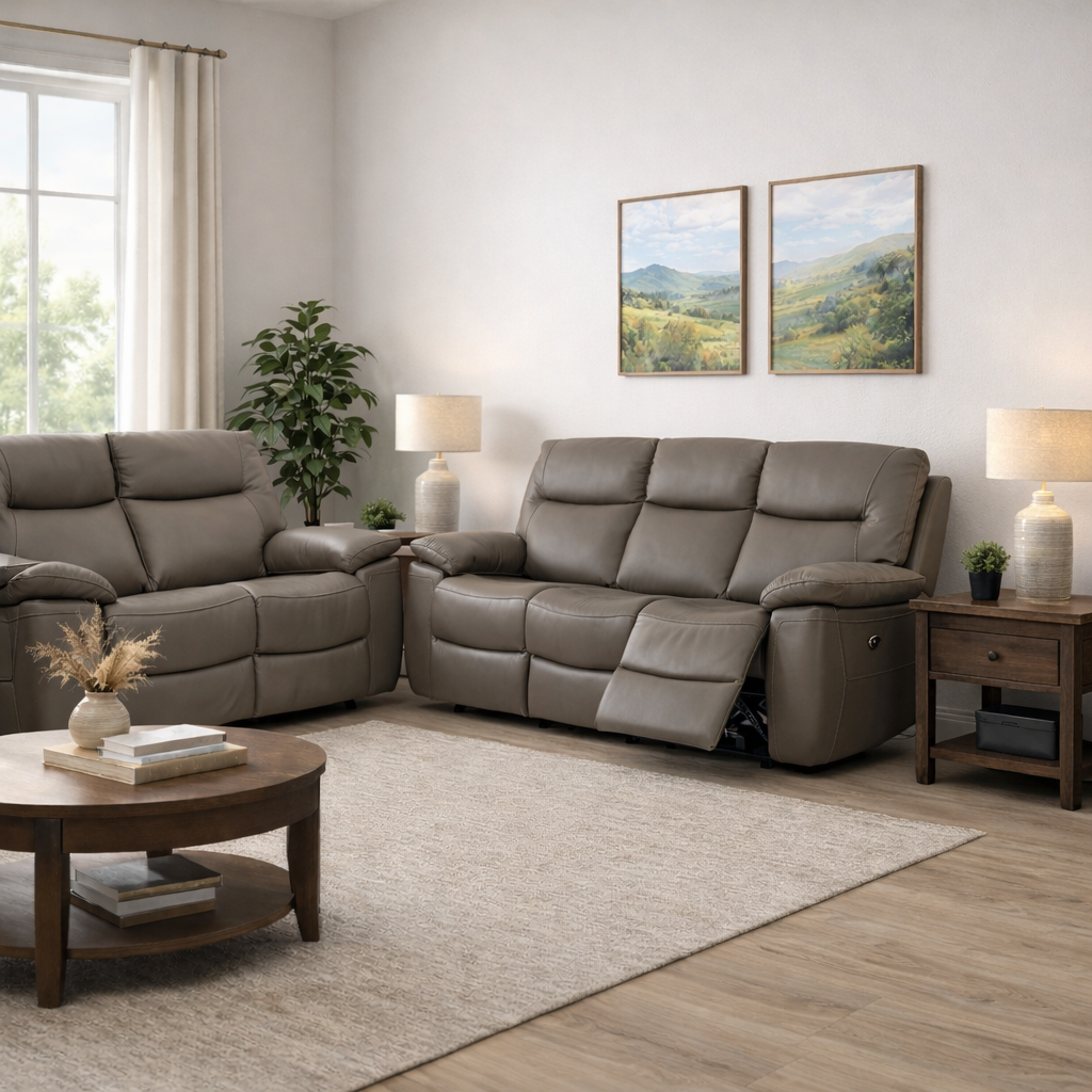 Lucia 3+2 Seater Leather Power Recliner Set In Dark Grey at Sofa Emporium Retford