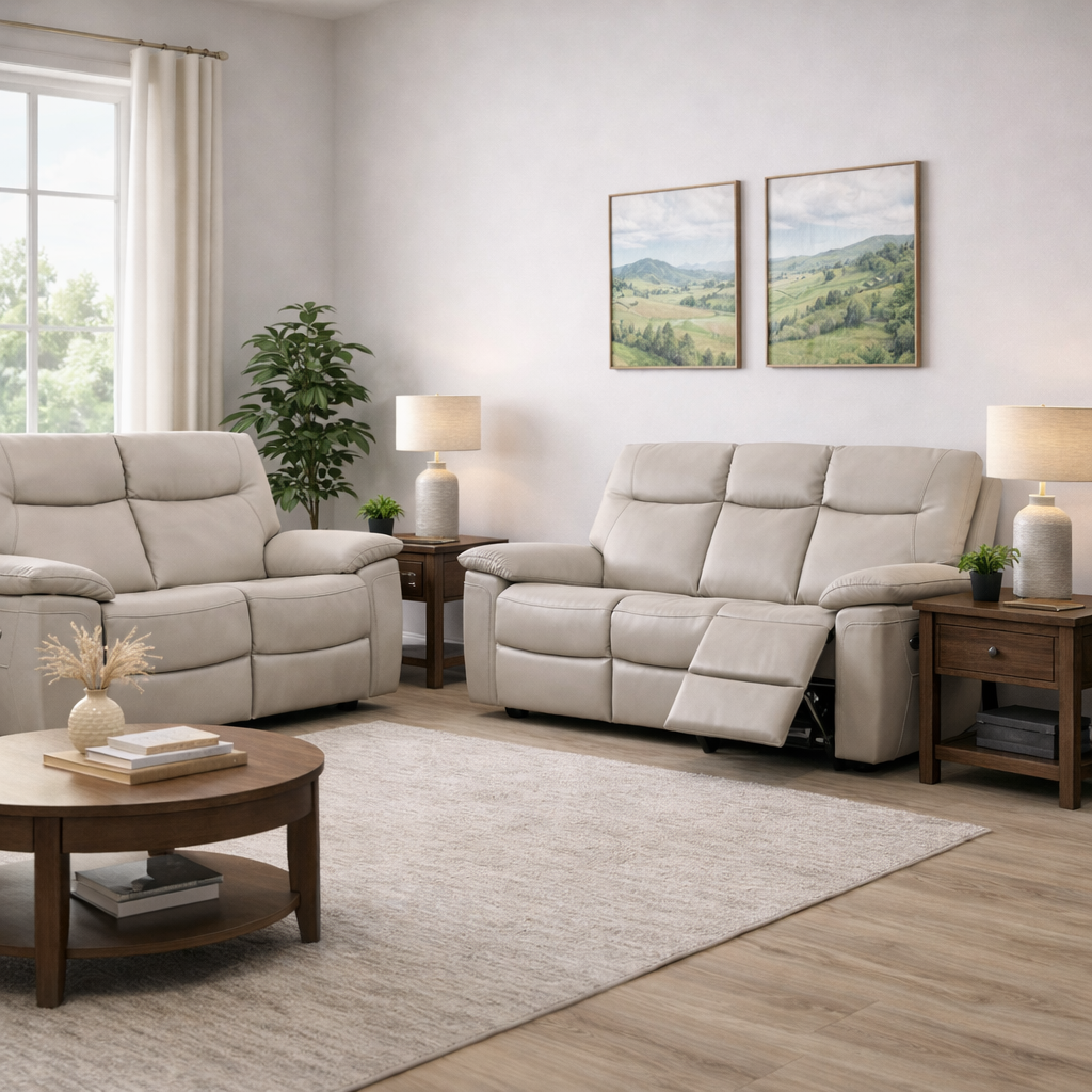 Lucia 3+2 Leather Power Recliner Sofa Set In Pearl Grey Available at Sofa Emporium Retford