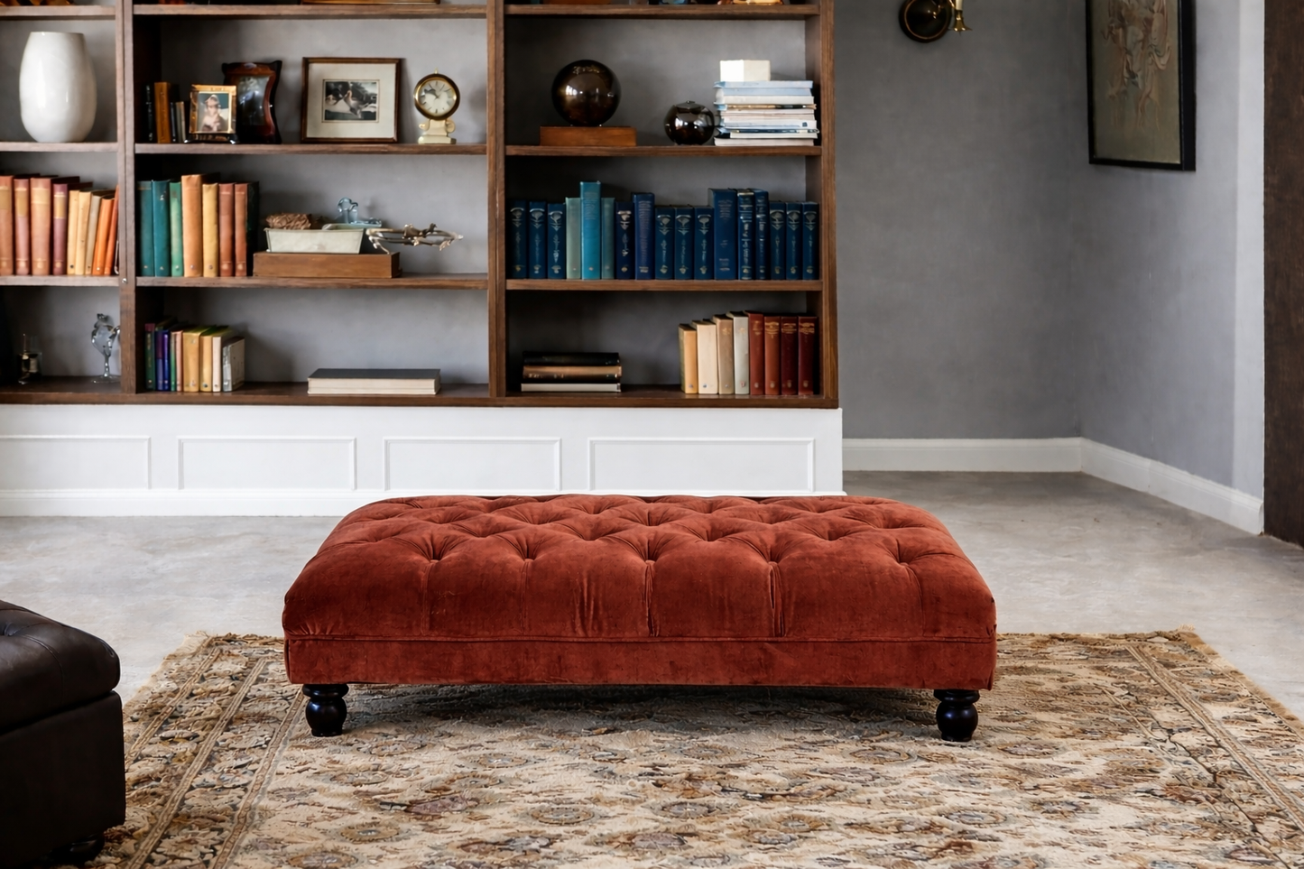 Victoria Bench Button Footstool Set In Red (Derwent Rust)