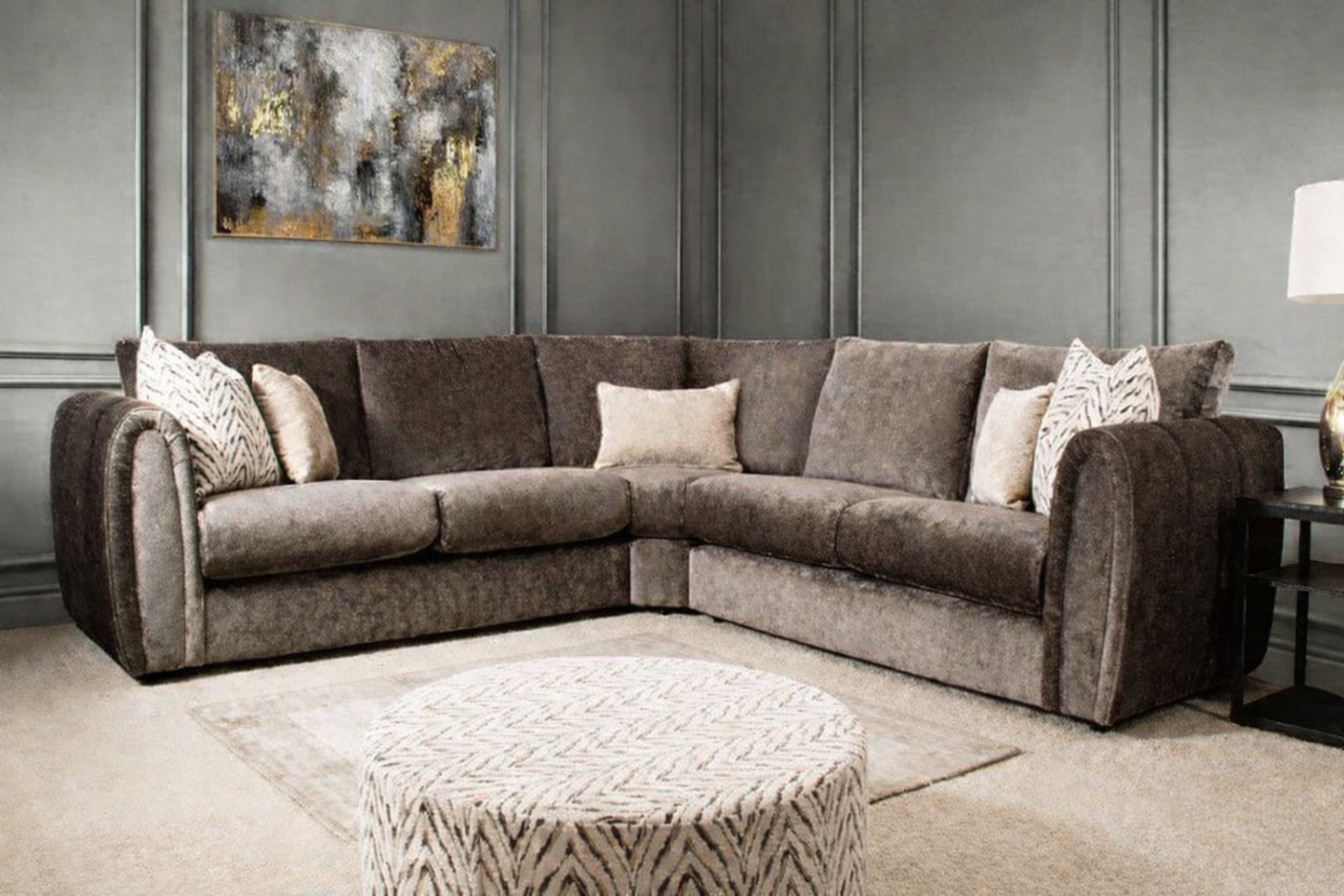 Corner Sofa With Footstool In Brown available at Sofa Emporium Retford