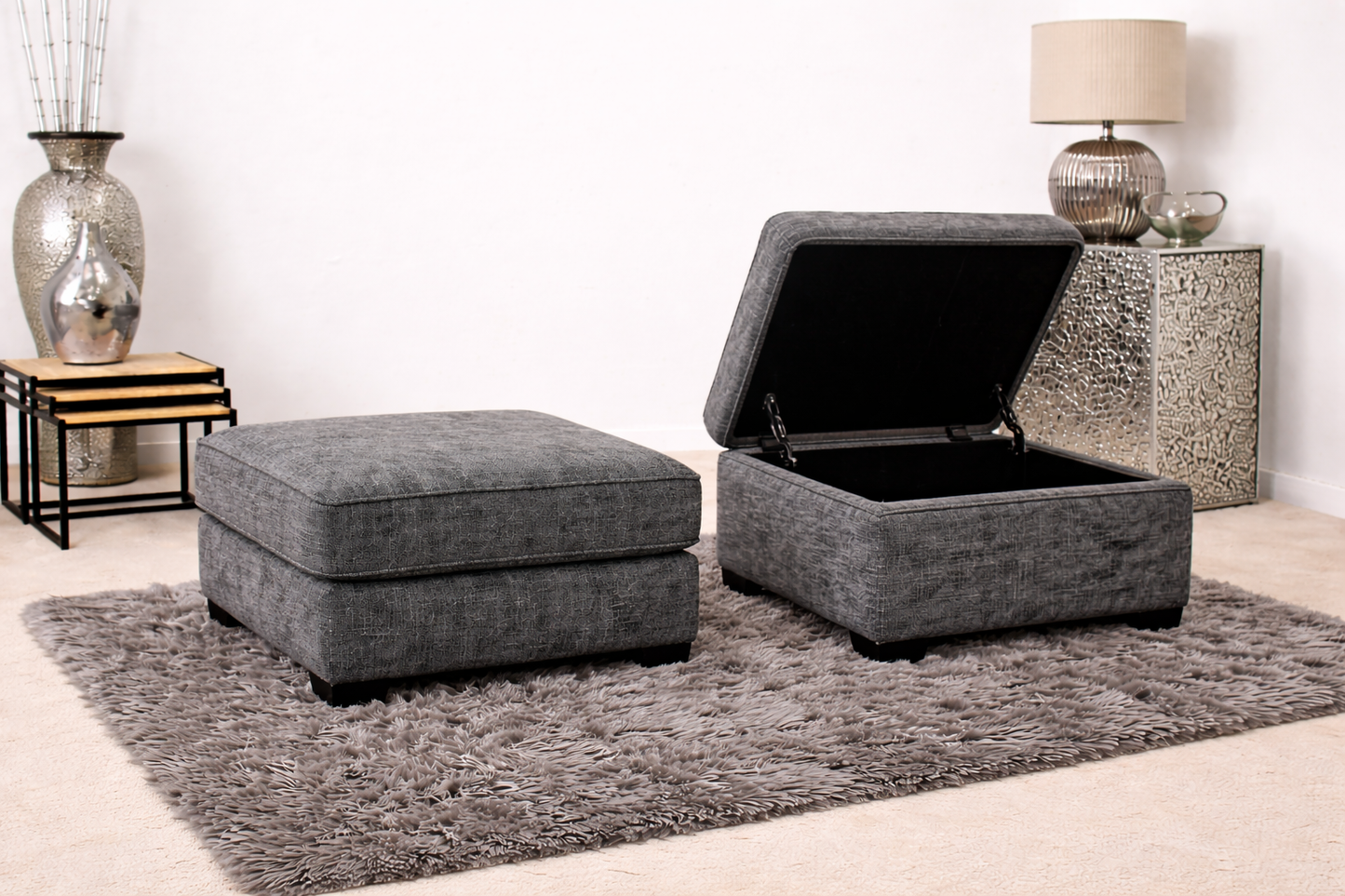 Chicago Storage Footstool In Grey Available at Sofa Emporium Retford