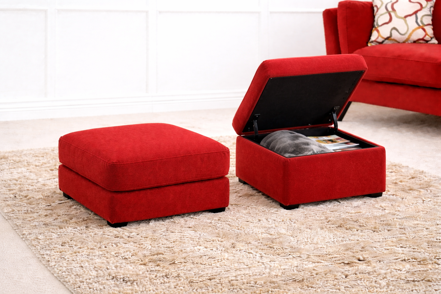 Blake Storage Footstool In Oxblood Red