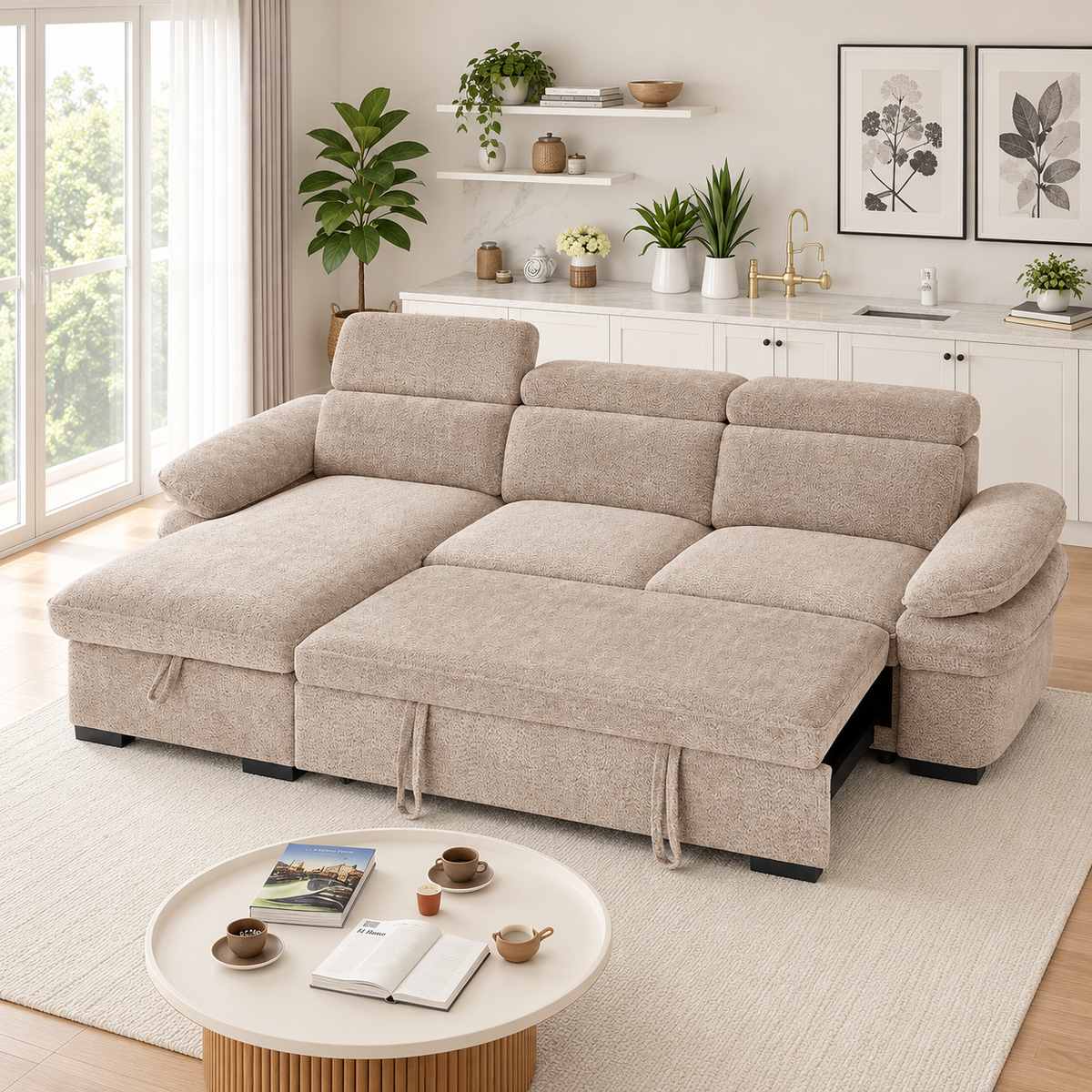 New York Universal Corner Sofabed In Beige