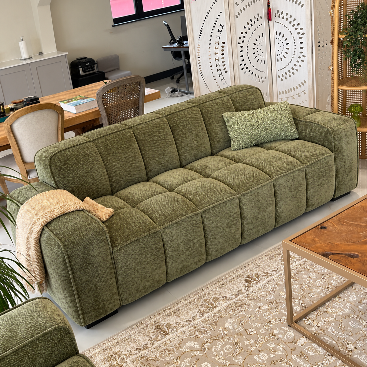 Eiffel 3 Seater Sofa In Olive