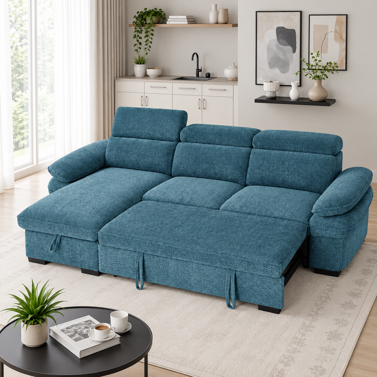 New York Universal Corner Sofabed In Blue