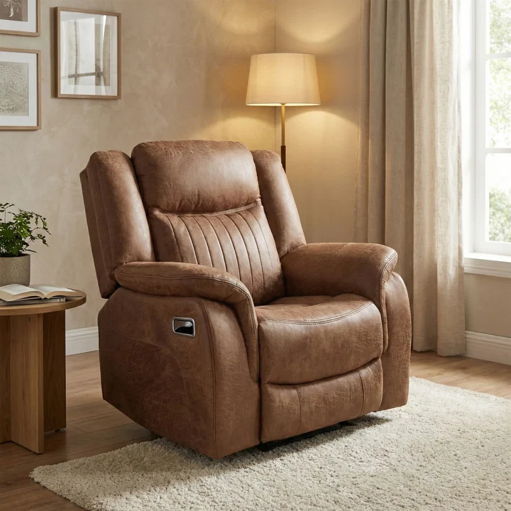 Darlington Fabric Manual Recliner Armchair In Tan