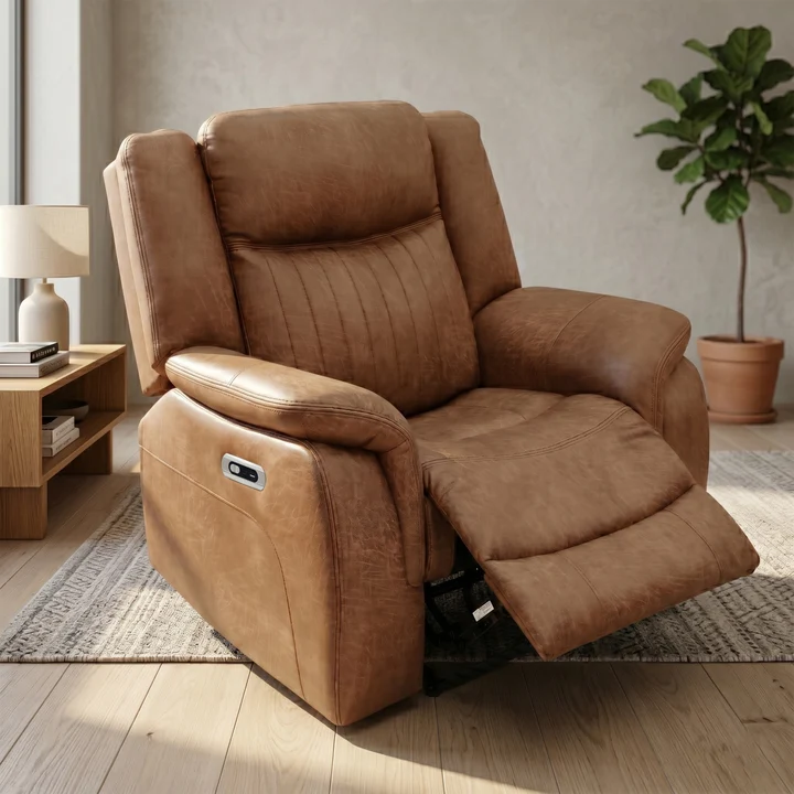 Darlington Fabric Power Recliner Armchair In Tan