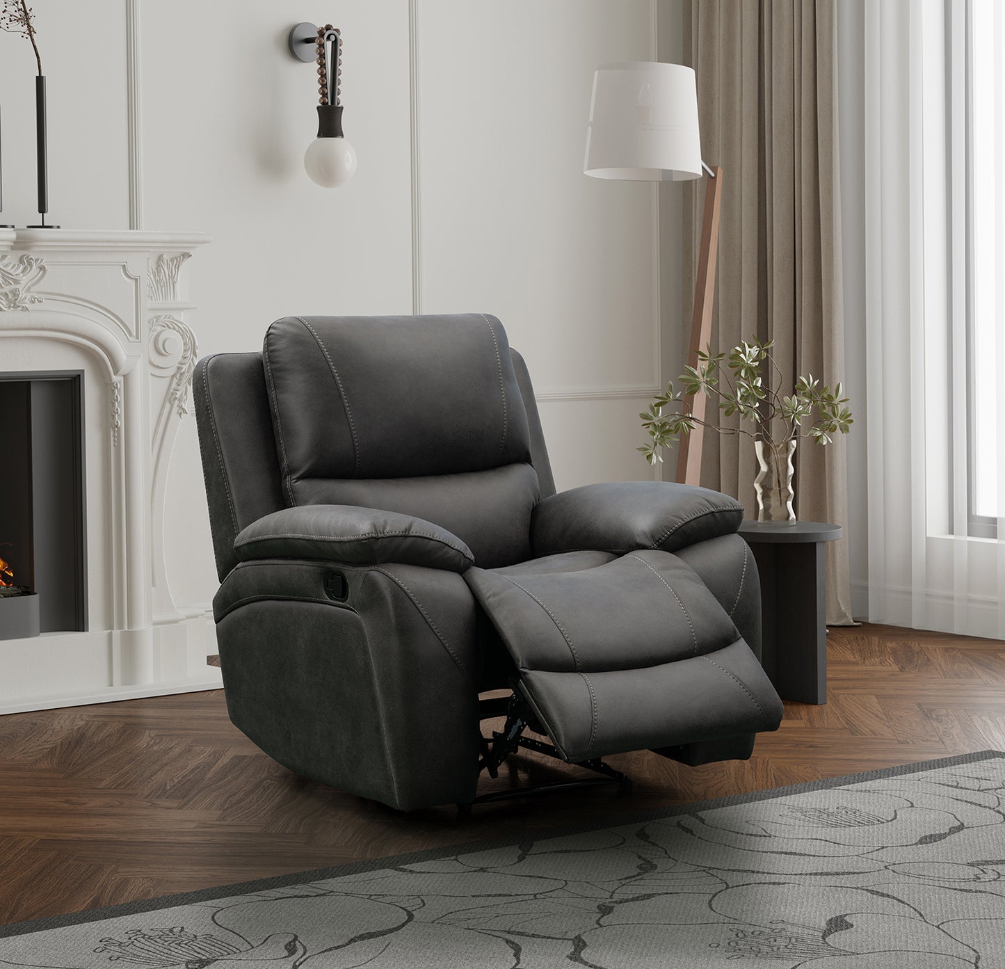 Isobella Manual Recliner Arm Chair In Charcoal