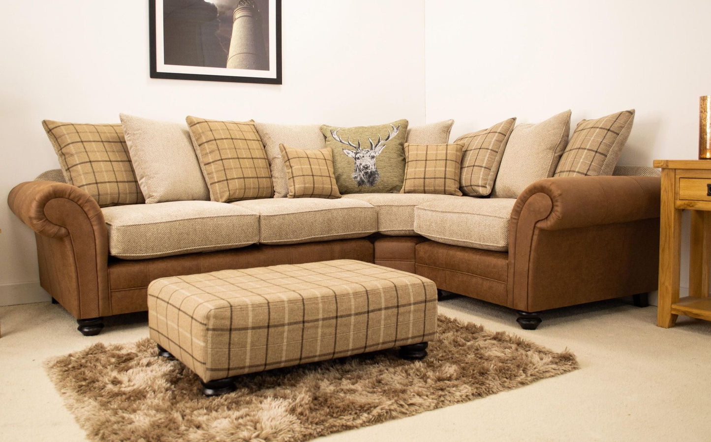 Darwin 2c1 Pillow Back Corner Sofa + Designer Footstool