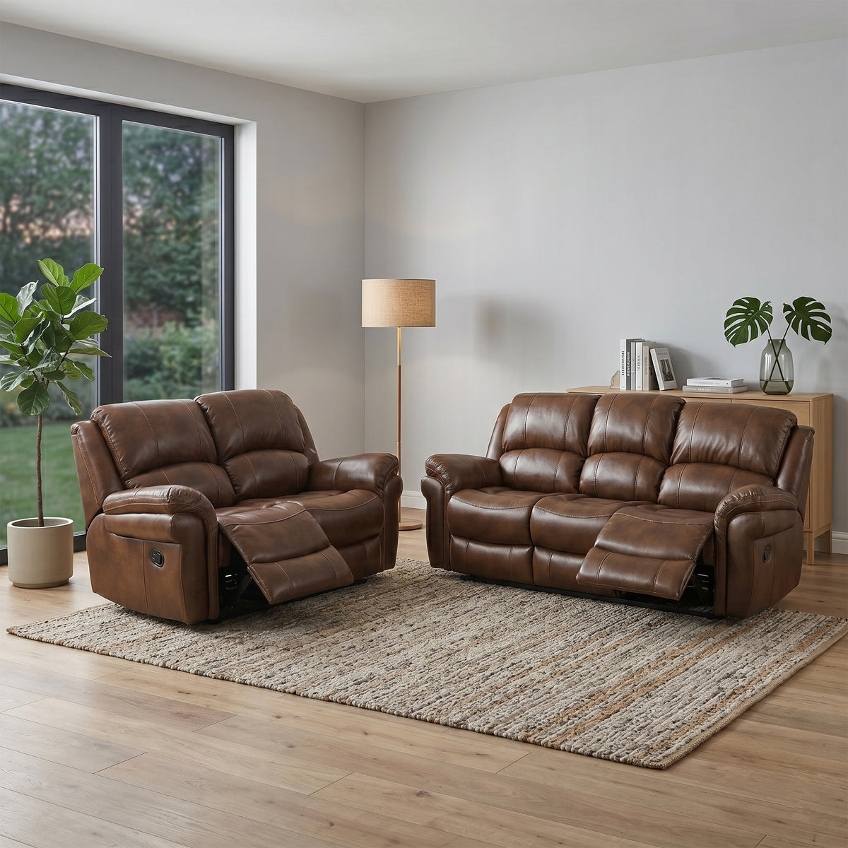 Farnham Leather 3+2 Seater Air Manual Recliner Set In Tan