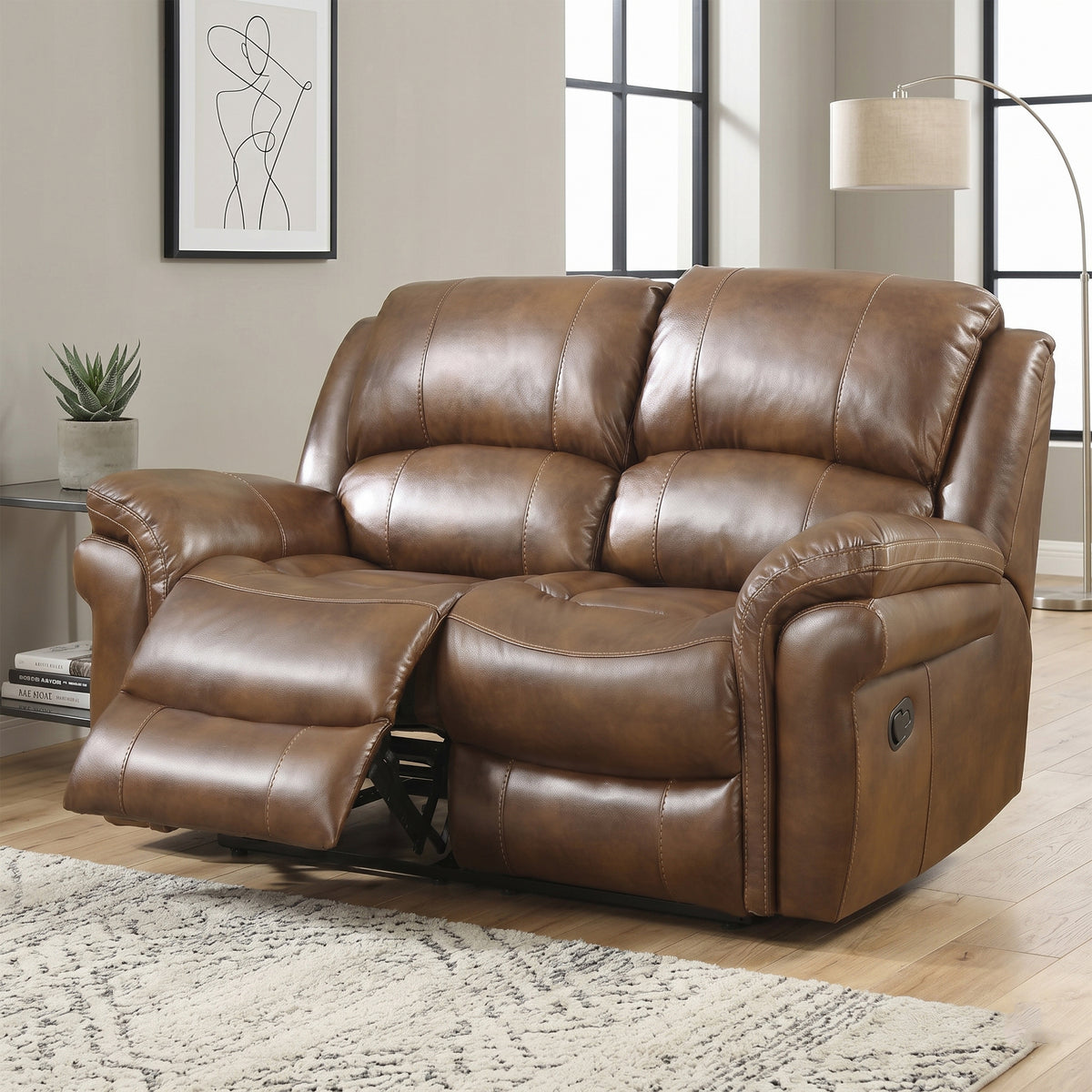 Farnham Leather 2 Seater Air Manual Recliner In Tan