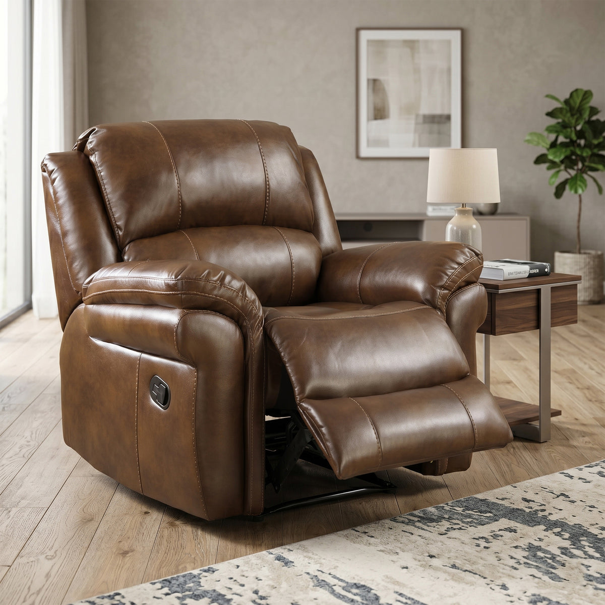Farnham Leather Air Manual Recliner Armchair In Tan