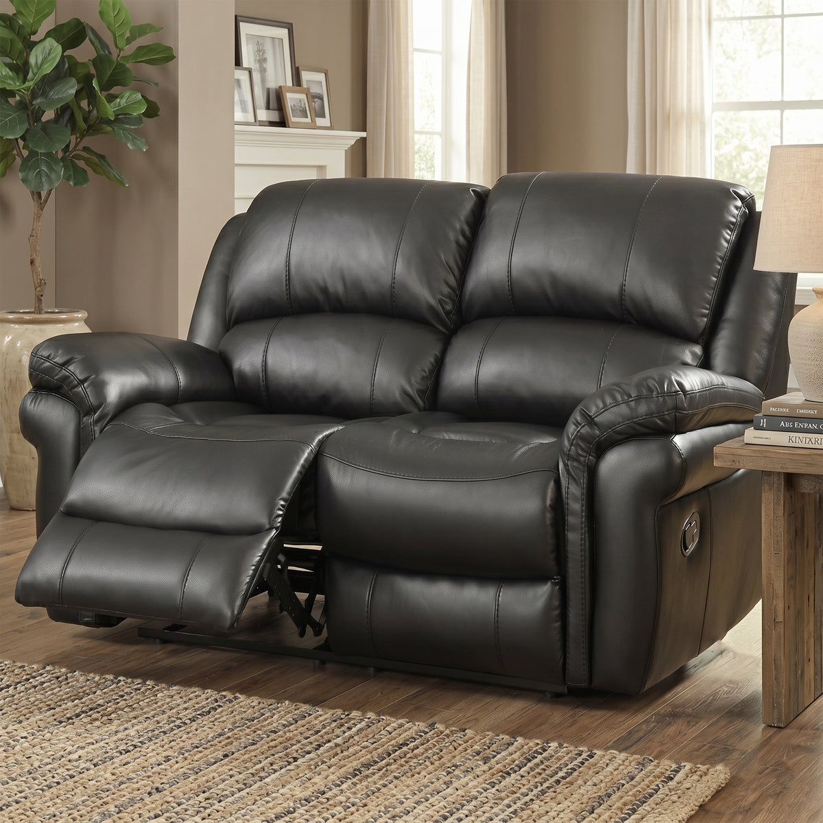 Farnham Leather Air 2 Seater Manual Recliner In Black