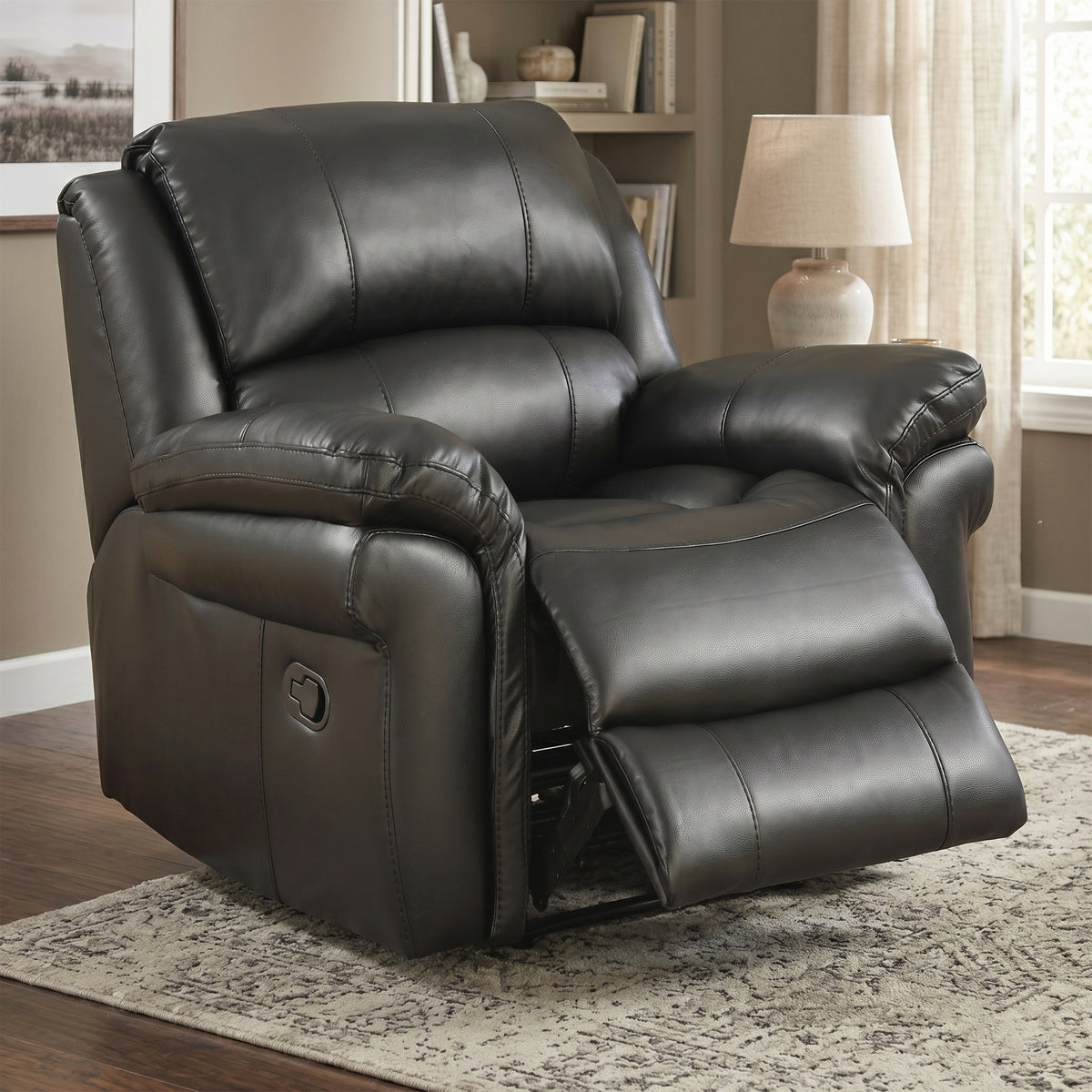Farnham Leather Air Manual Recliner Armchair In Black