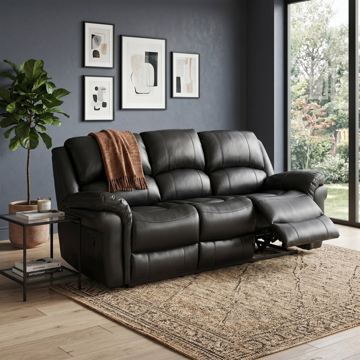 Farnham Leather Air 3 Seater Manual Recliner In Black