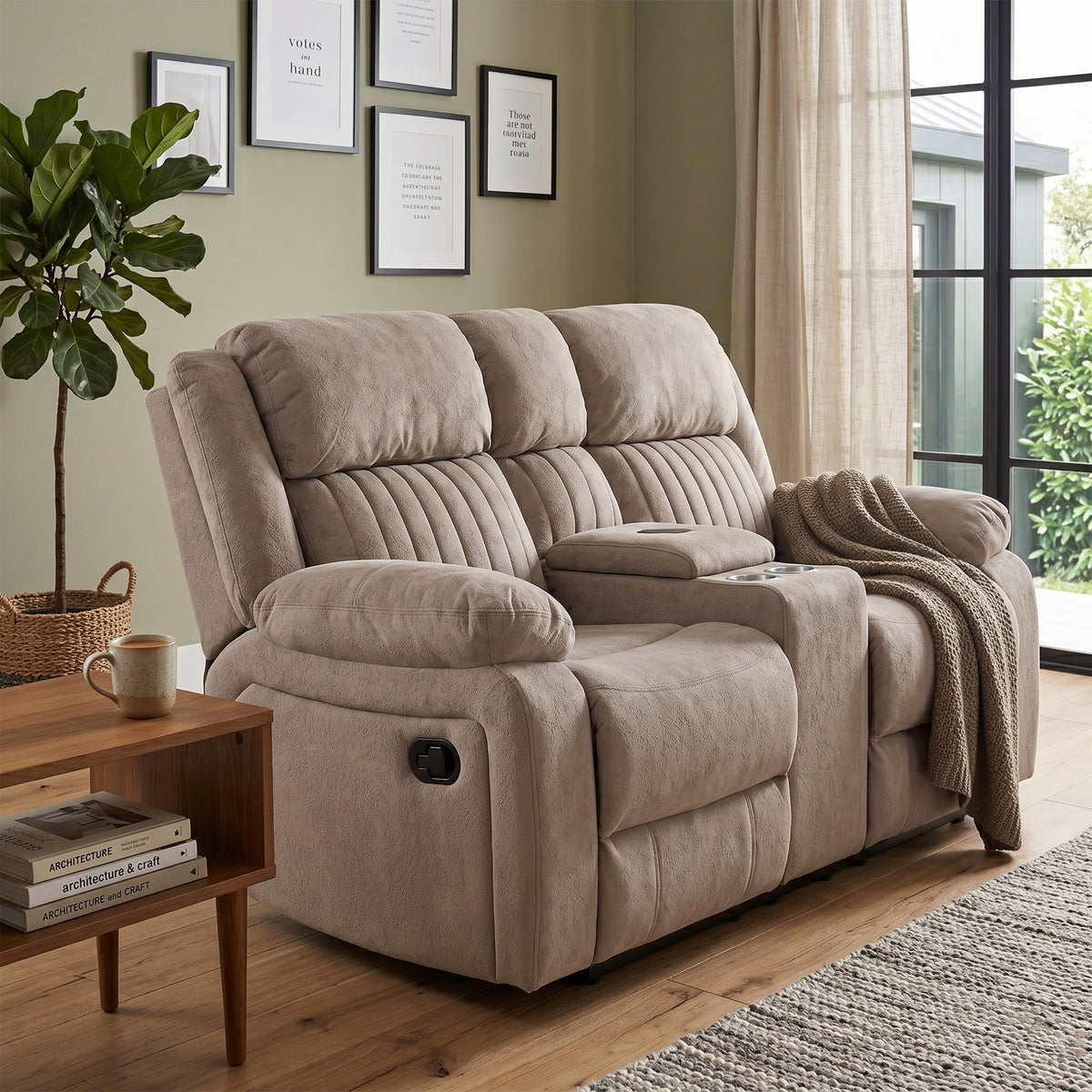 Morgan 2 Seater Manual Recliner With Console in Taupe