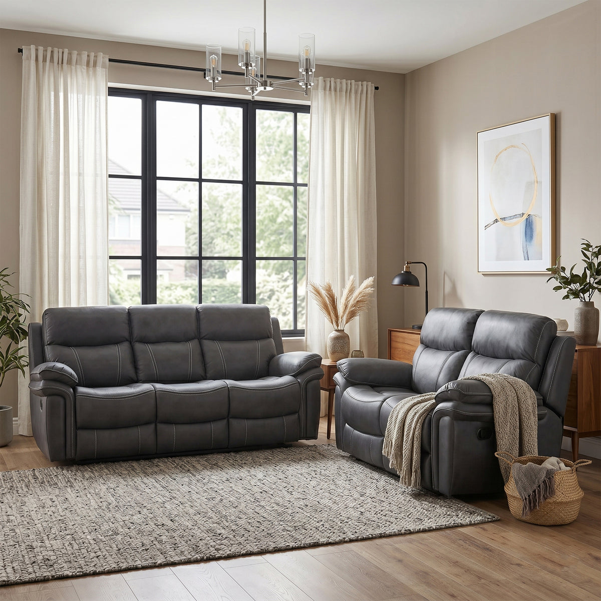 Richmond 3+2 Seater Manual Recliner Set In Charcoal Grey
