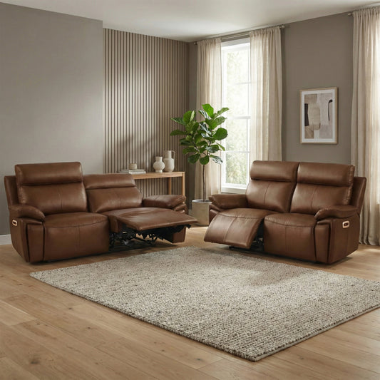 Ashby 3+2 Seater Sofa Set Electric Recliner In Tan
