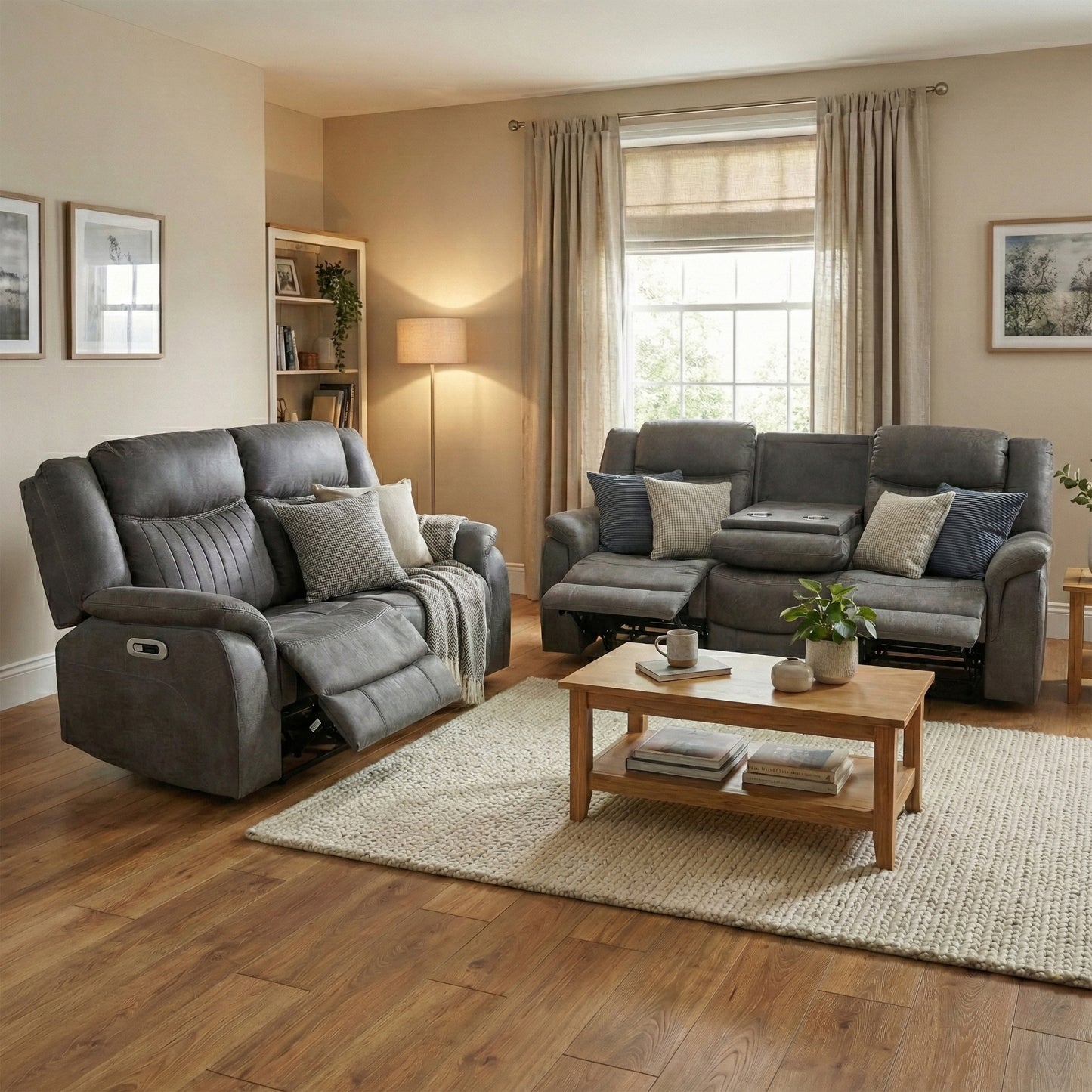 Darlington 3+2 Seater Sofa Set Manual Recliner In Grey