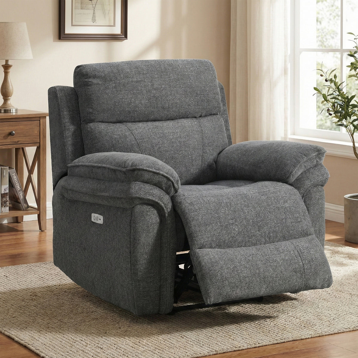 Harrow Electric Recliner Armchair In Dark Grey