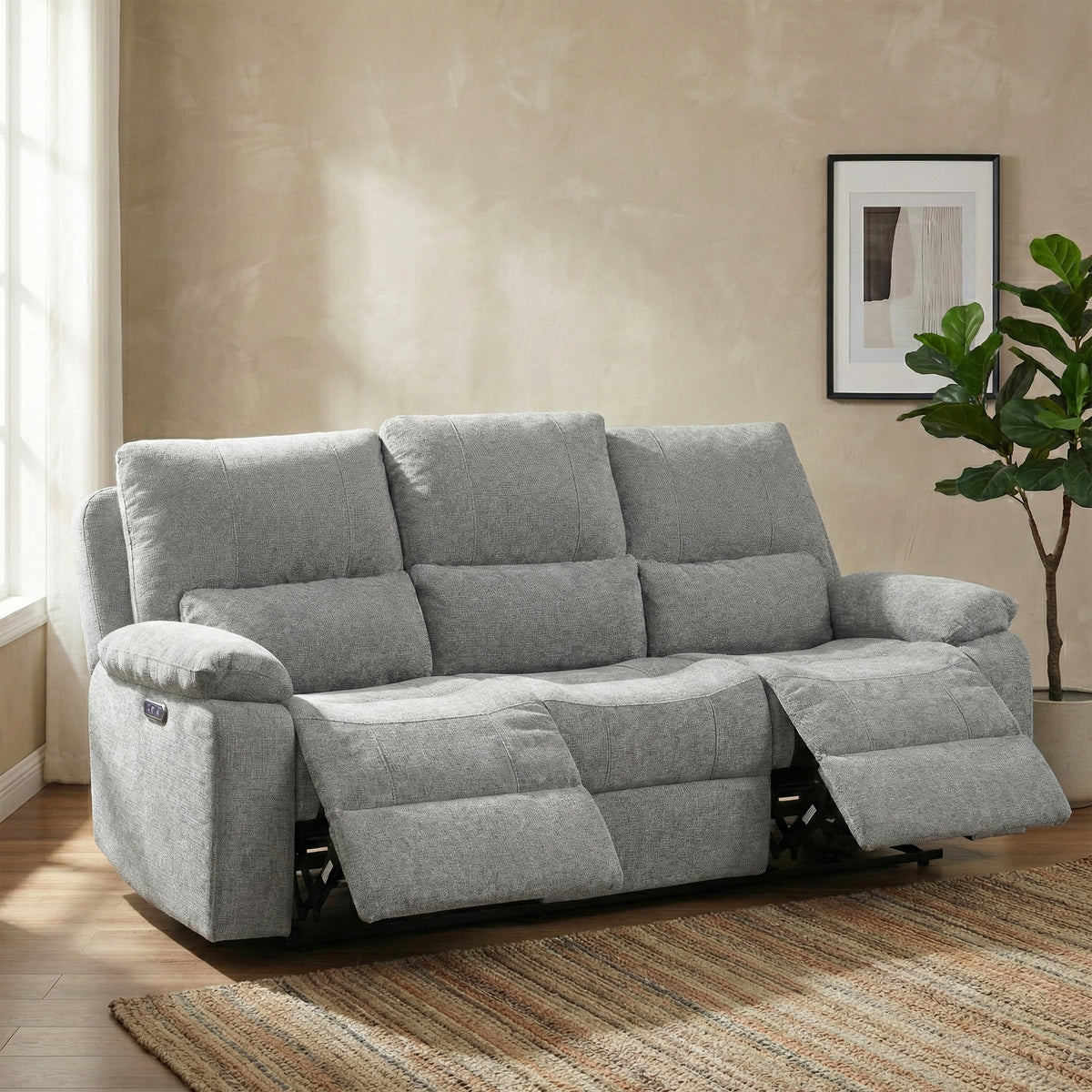 Knightsbridge 3 Seater Electric Recliner In Granite