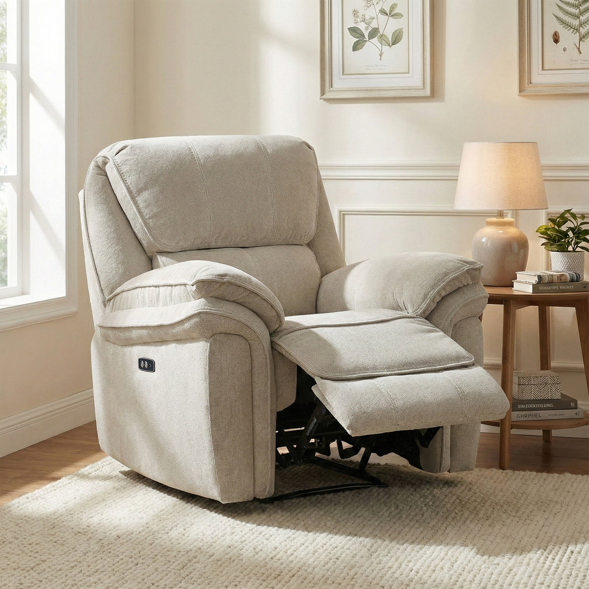 Westbury Fabric Electric Recliner Armchair in Beige