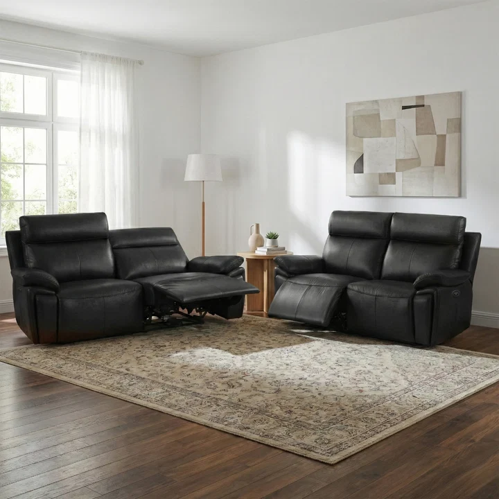 Ashby 3+2 Seater Sofa Set Electric Recliner In Black