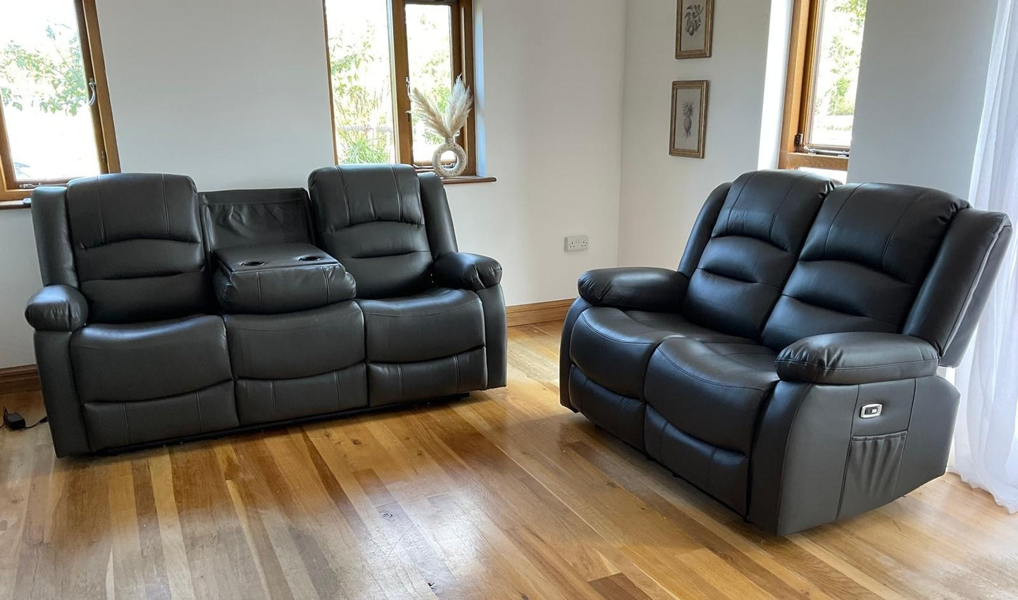 Alva Electric Recliner 3+2 Sofa Set - Black Leather