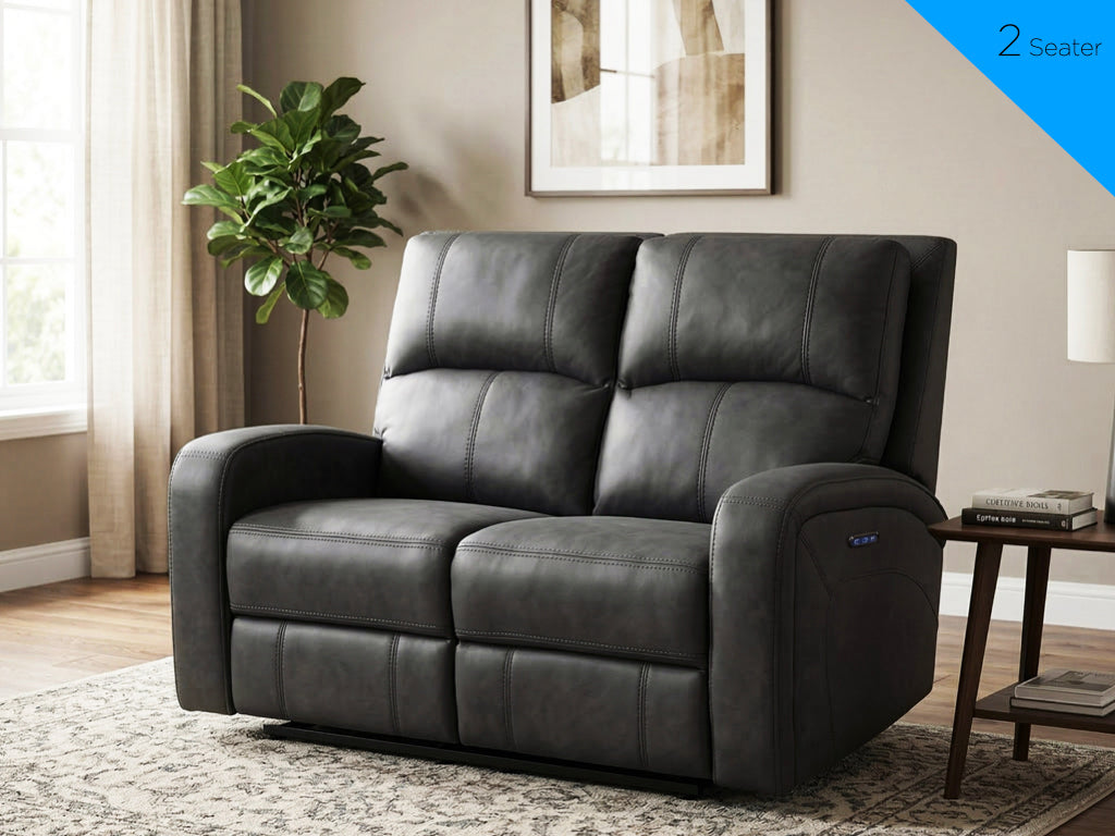 Silverton Fabric 2 Seater Electric Recliner In Dark Grey