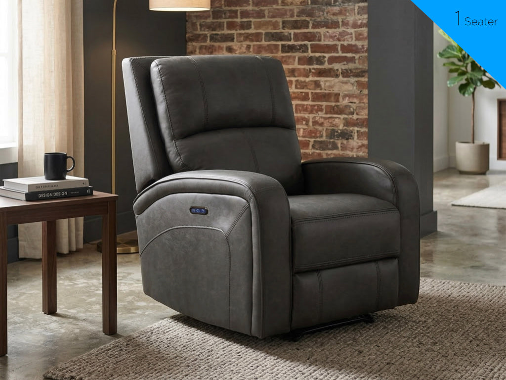 Silverton Fabric Electric Recliner Armchair In Dark Grey