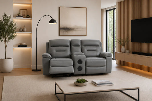 Brayden 2 Seater Power Recliner With Console Sofa In Grey