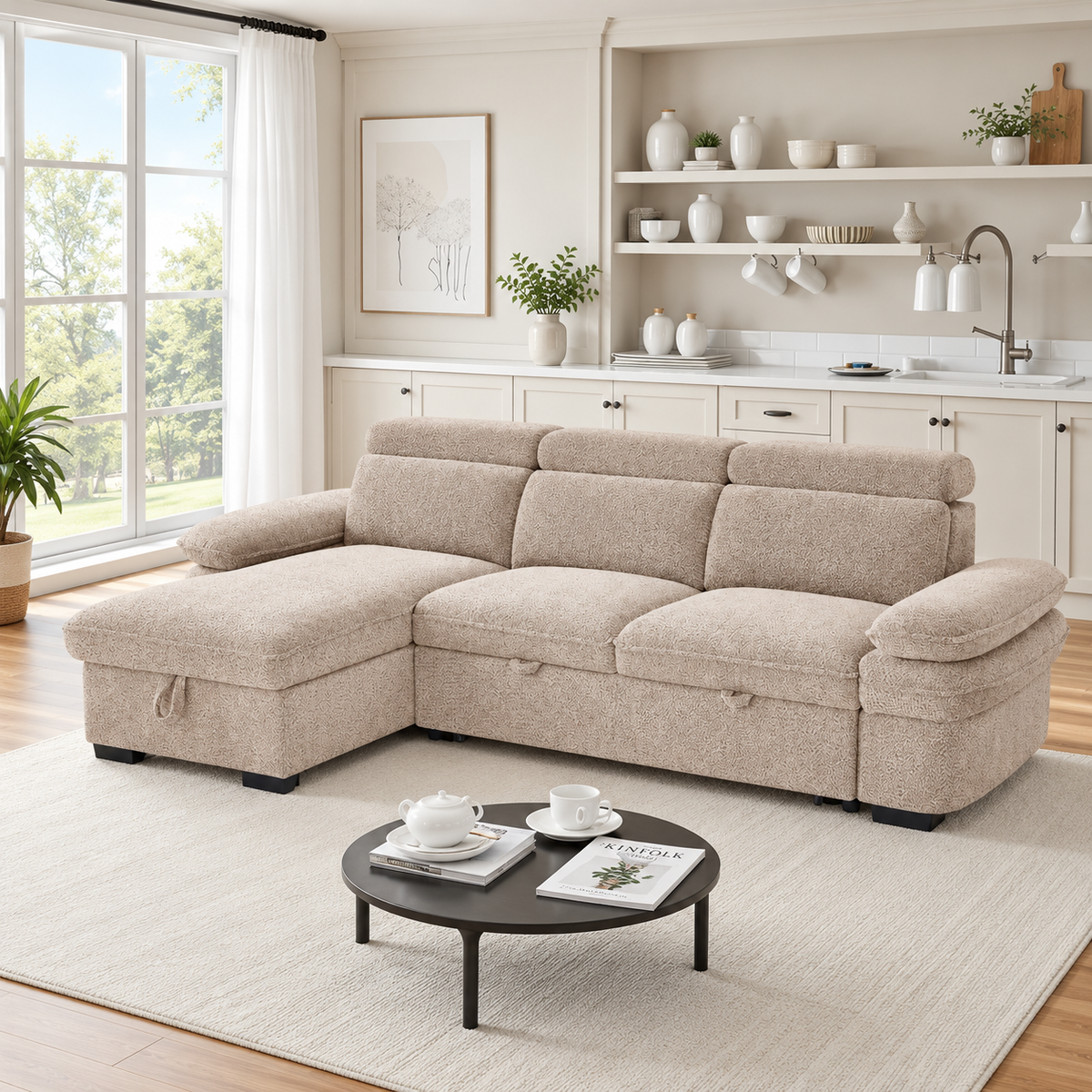 New York Universal Corner Sofabed In Beige