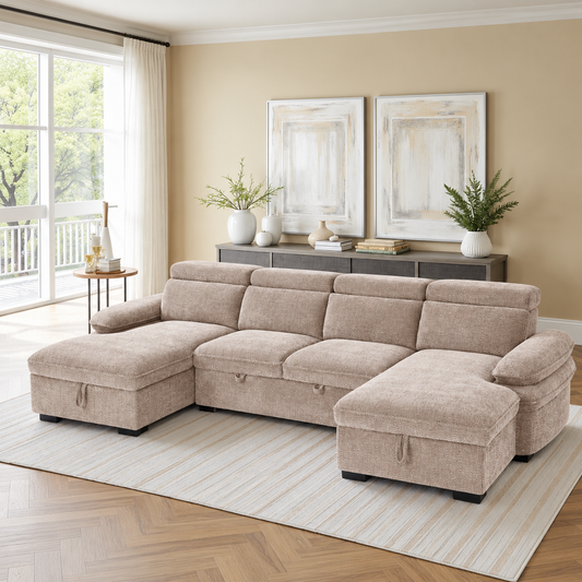 New York U-Shape Sofa Bed in Beige