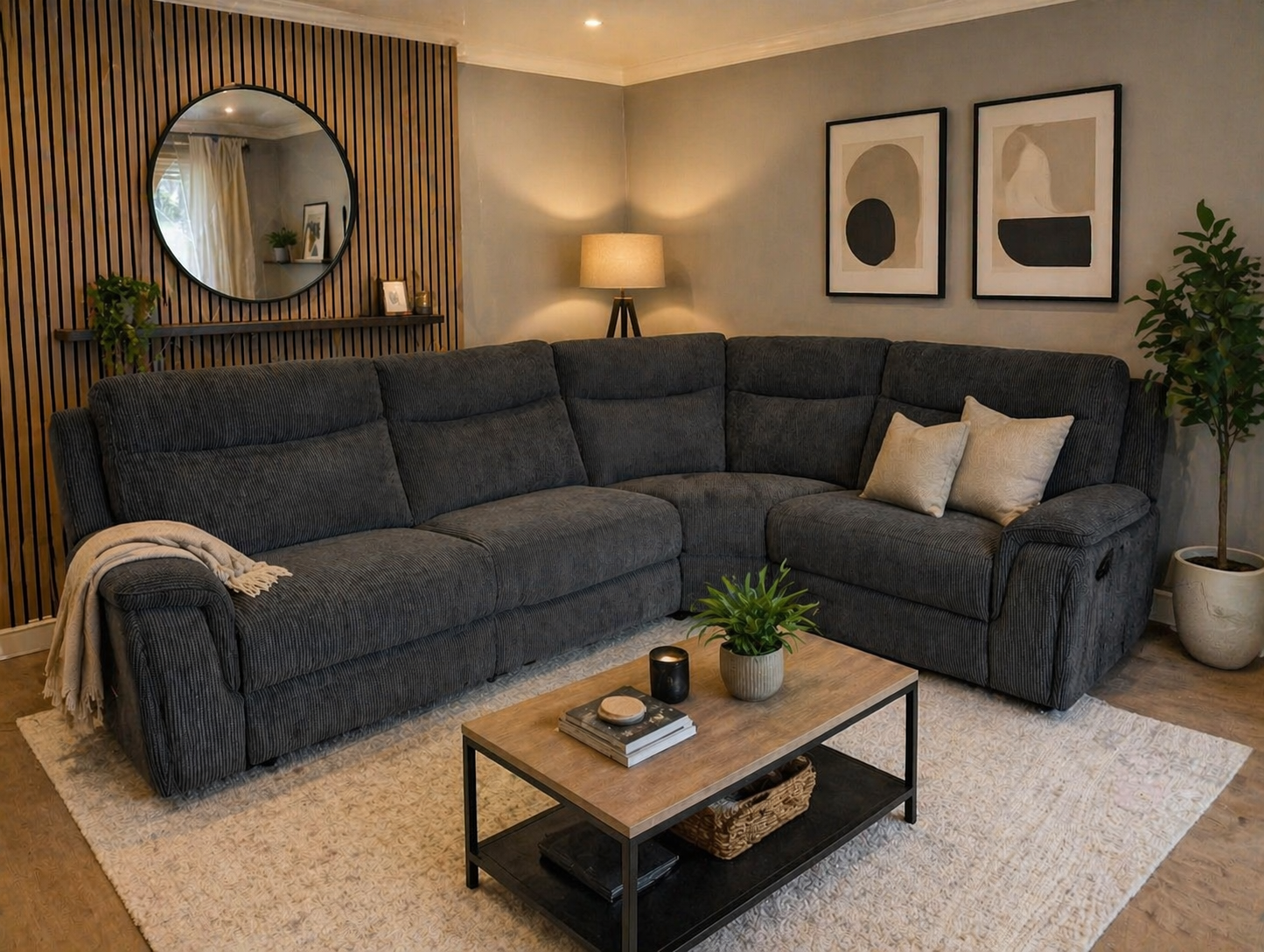 Pittsburgh Power Recliner Universal Corner Sofa In Grey