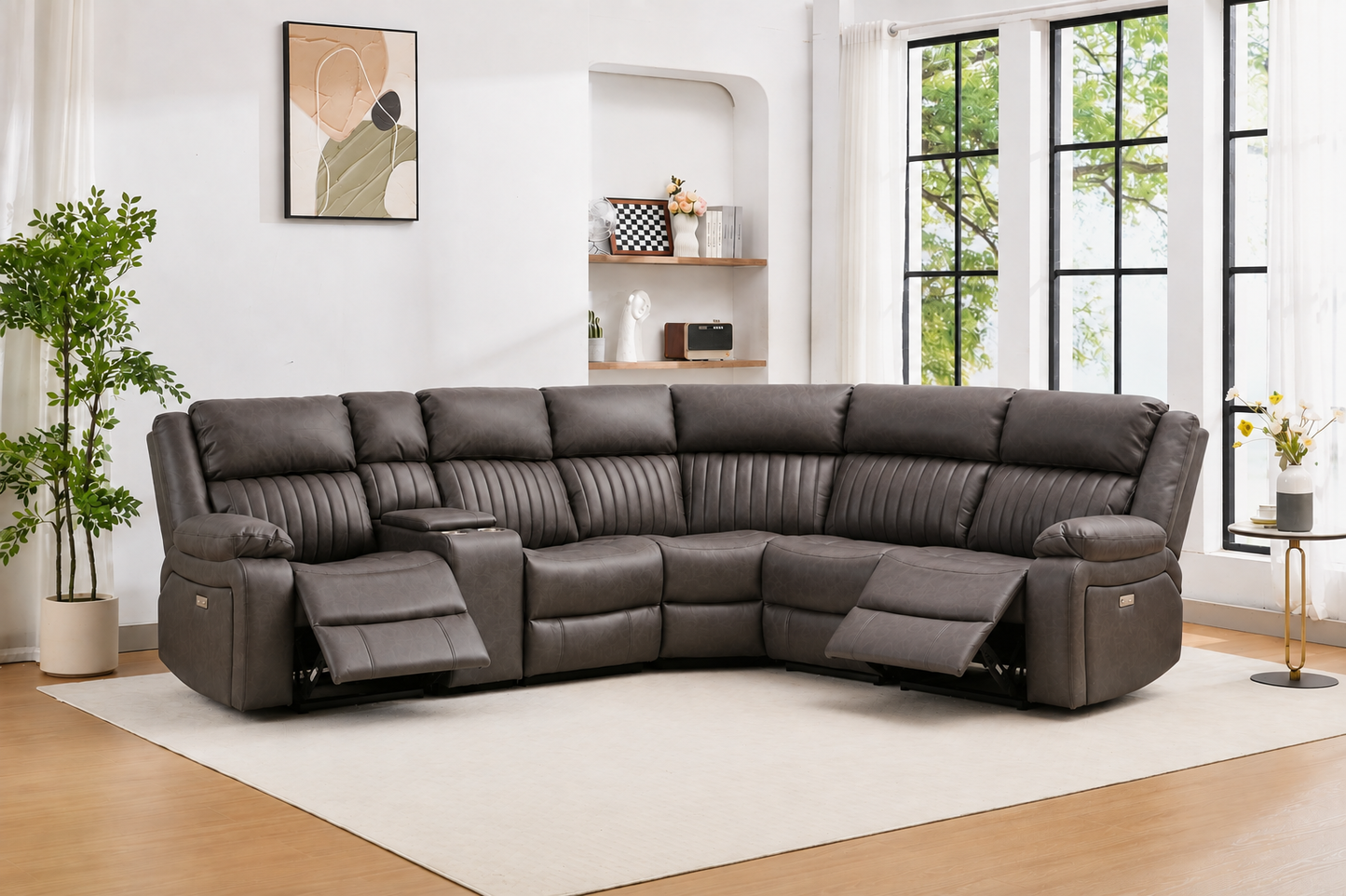 Avalon Tech Electric Recliner Corner Sofa In Charcoal