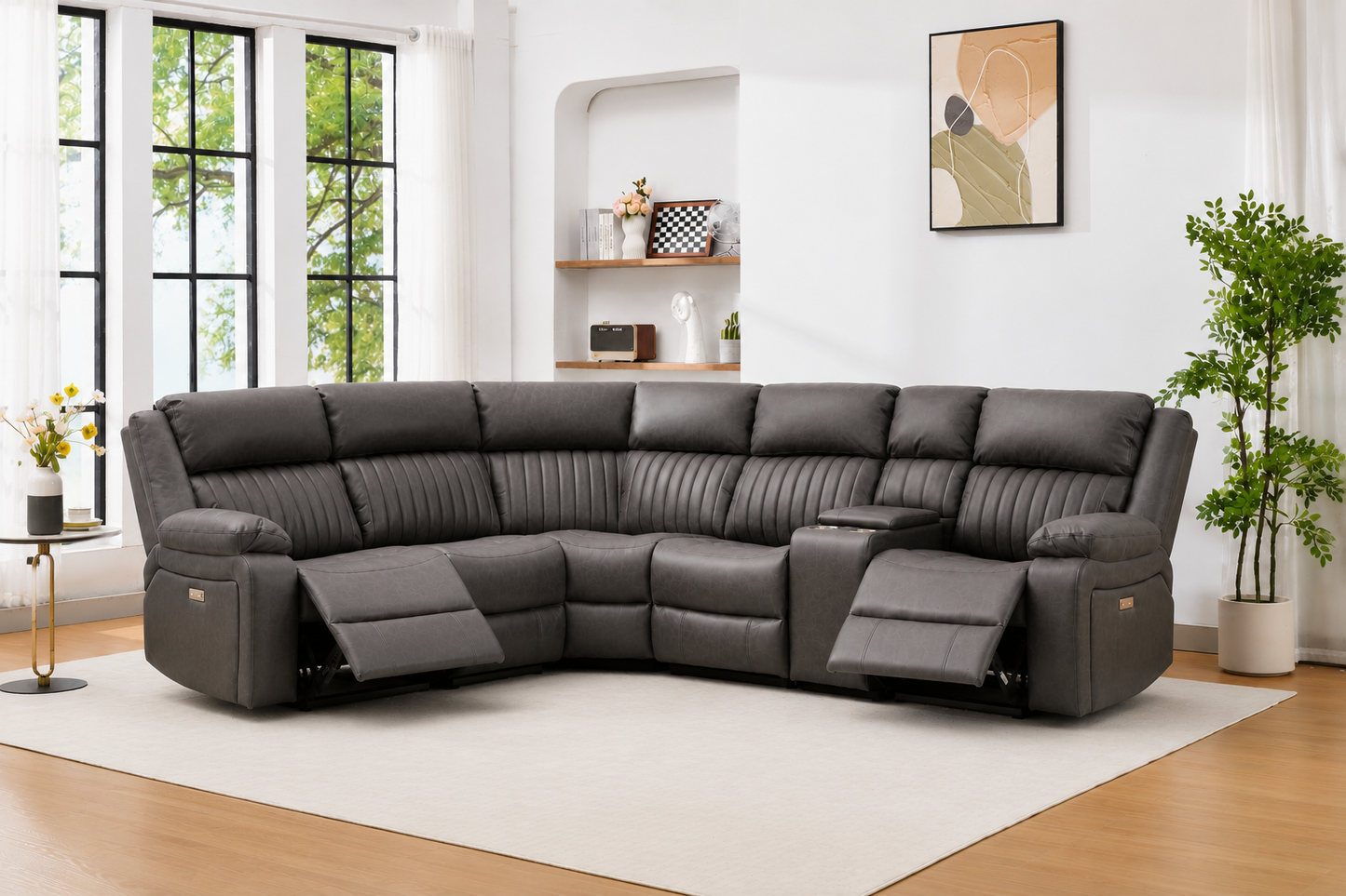 Avalon Tech Electric Recliner Corner Sofa In Charcoal