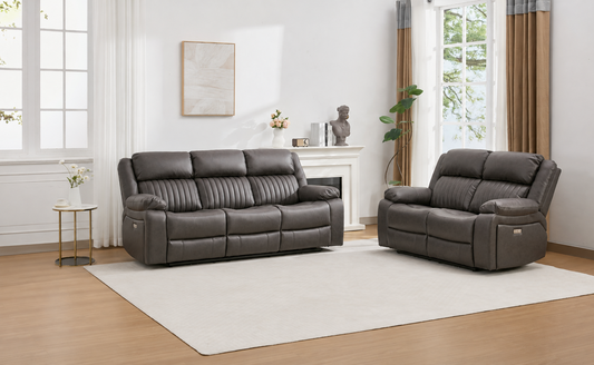 Avalon Tech Electric Recliner 3 Seater + 2 Seater Sofa Set In Charcoal