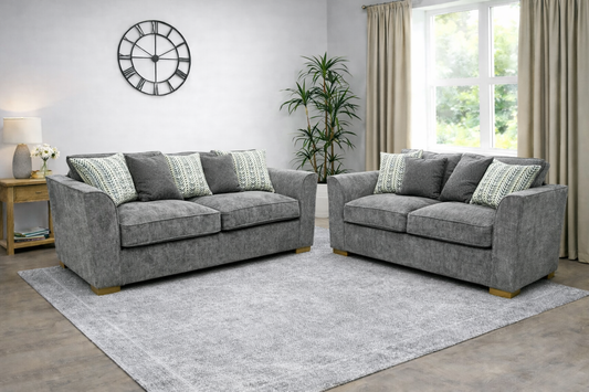 Dorchester 3+2 Seat Sofa Set Pillow Back In Grey